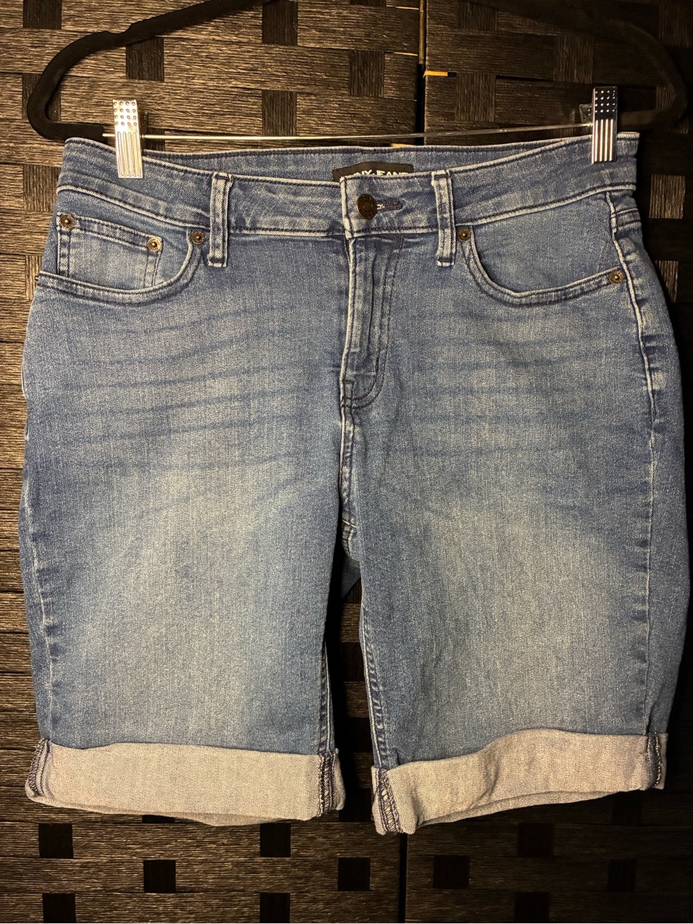 DKNY Light Blue Cuffed Denim Bermuda Shorts